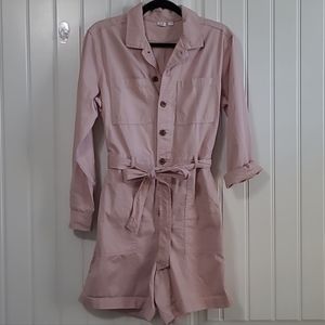 Gap Utility Romper Removable Waist Tie Long-Sleeve Denim Button Front Small